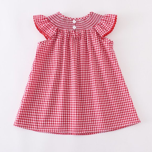 Boutique Minnie Mouse Girls Embroidered Smocked Gingham Plaid Dress - Picture 5 of 6